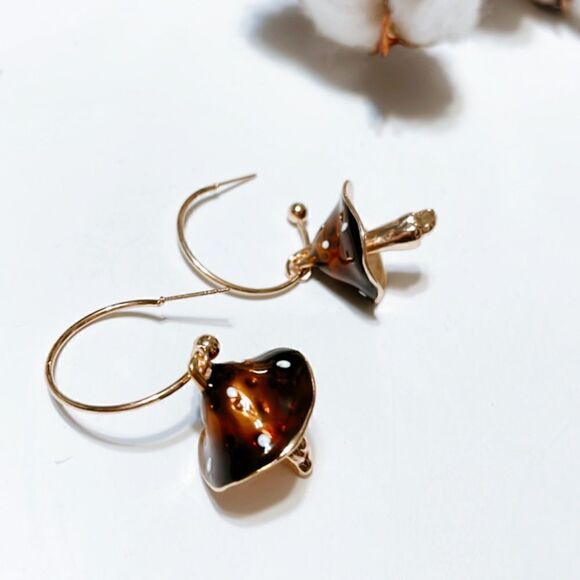 Brown mushroom hoop earrings N260 - Picture 4 of 4